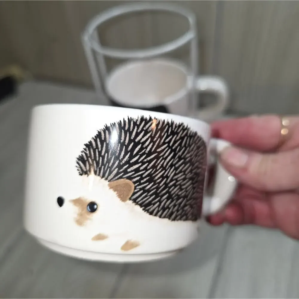DEI Stackable Hedgehog Coffee Mugs With Stand Cute Animal Set Of 4